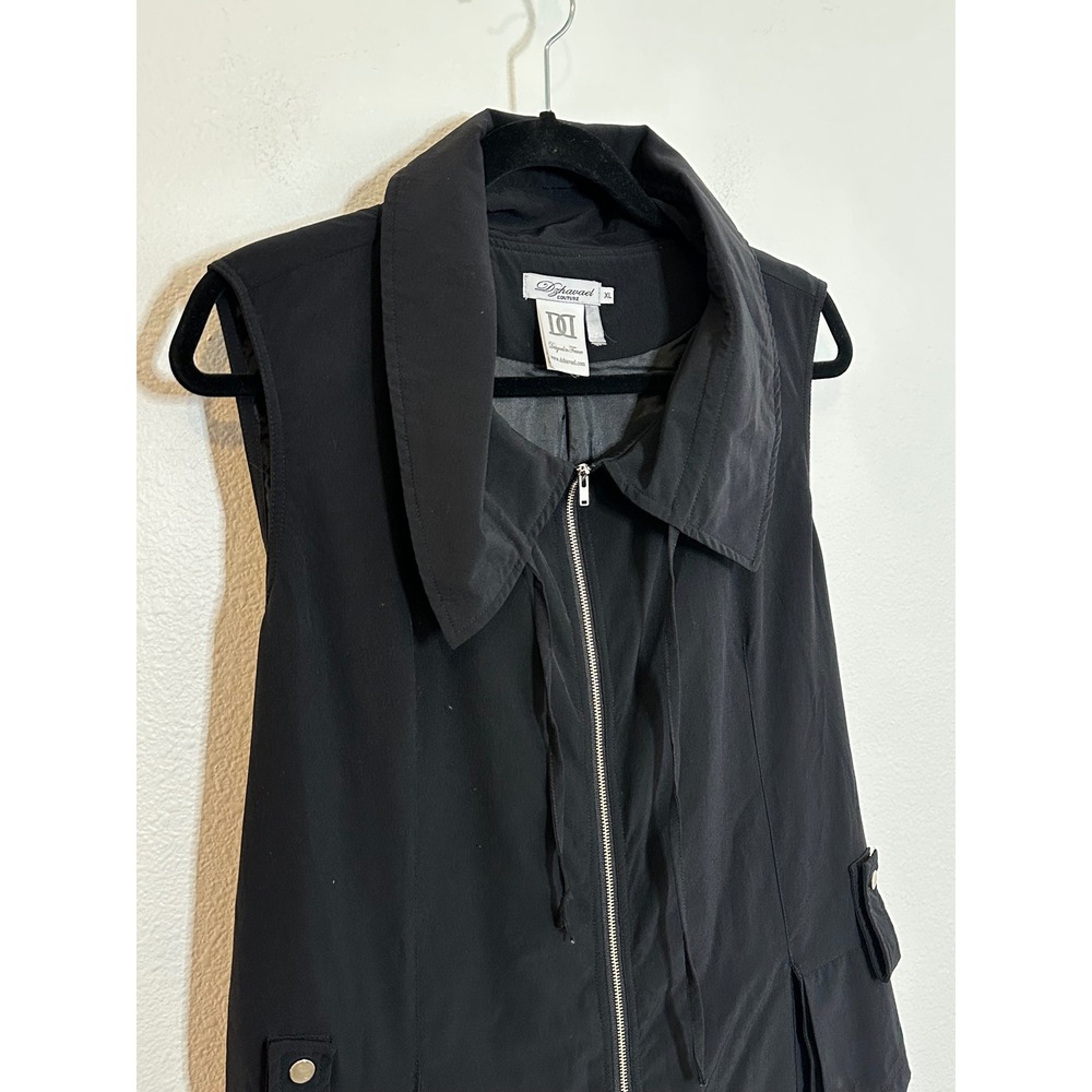 Dzhavael Couture Full Zip Vest Size XL Black Pockets Belted Lagenlook Travel - Picture 4 of 10